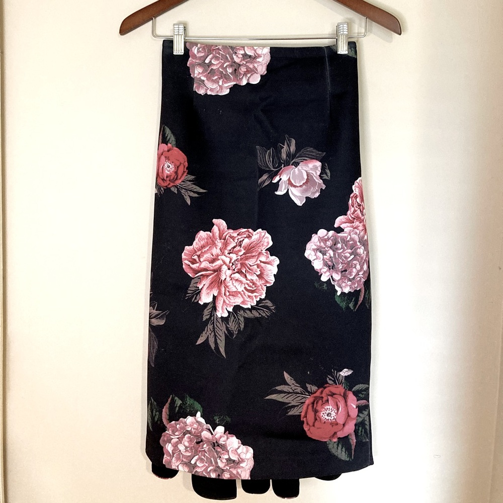 Black Floral Midi Skirt